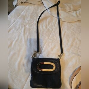 Michael Kors Black Leather Crossbody with Gold Oval Accent